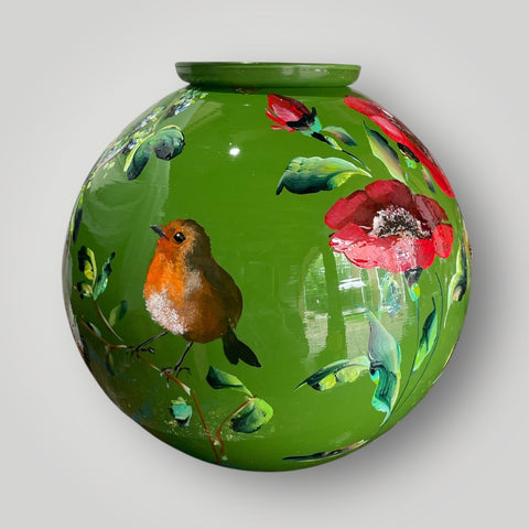 groot huisje | Groen bloemen klaprozen roodborst |