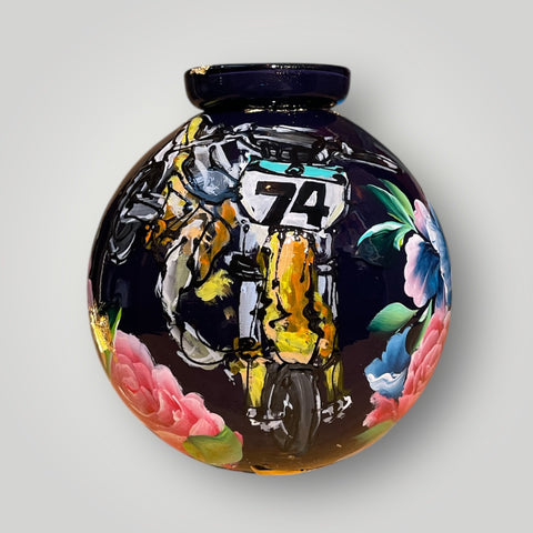 klein huisje | Donker blauw crossmotor |