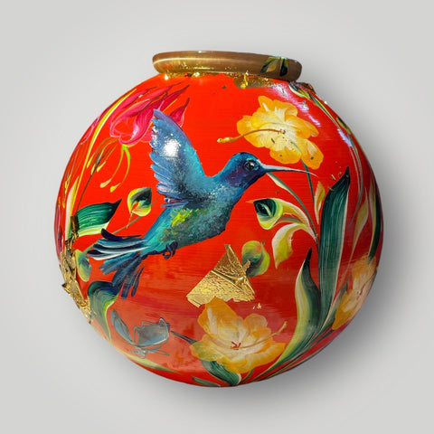 groot huisje |  Rood met vogels en oriëntaalse bloemen |