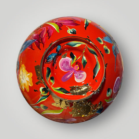 groot huisje |  Rood met vogels en oriëntaalse bloemen |