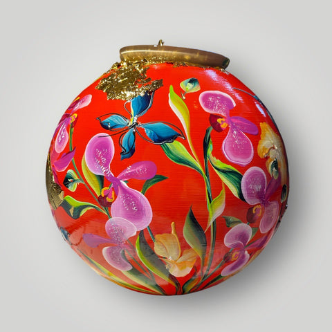 groot huisje |  Rood met vogels en oriëntaalse bloemen |